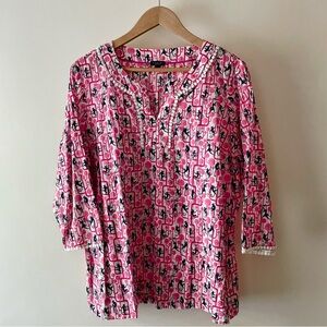 Talbots Pink & Blue Tunic Top Mandarin Collar 3/4 Sleeve Size 1X Petite